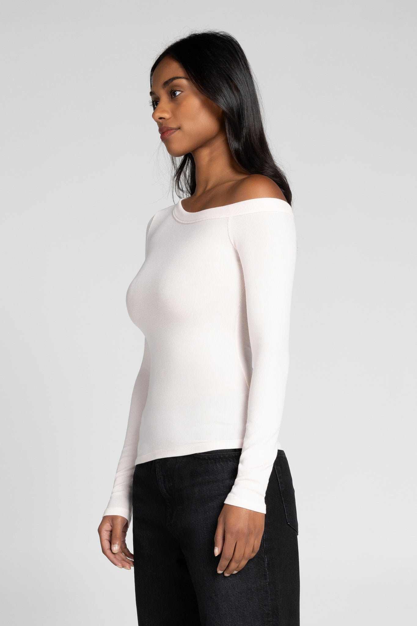 Baby Rib Off-Shoulder Long Sleeve