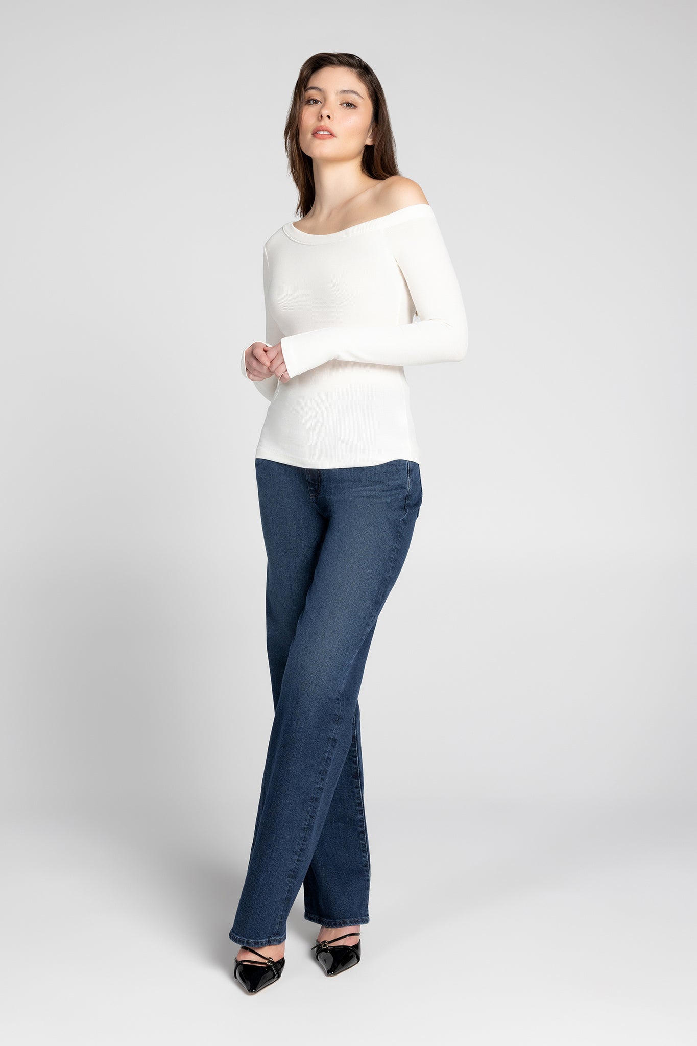 Baby Rib Off-Shoulder Long Sleeve