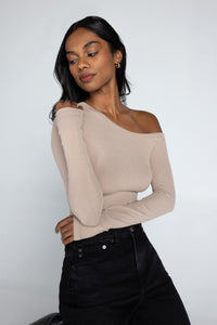 Baby Rib Off-Shoulder Long Sleeve